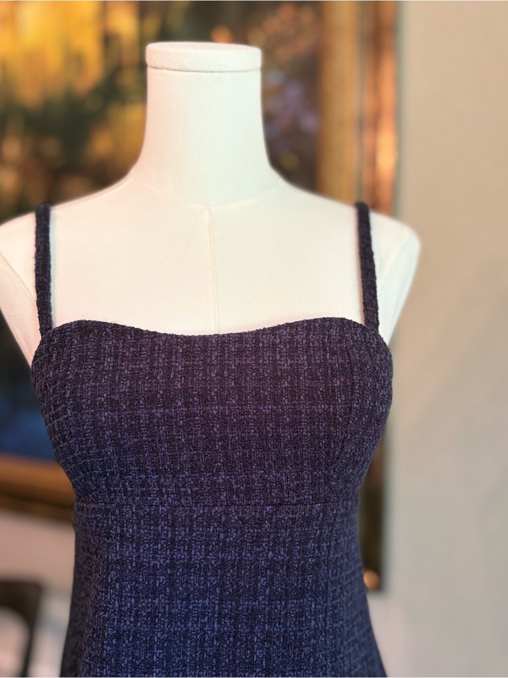 Abercrombie & Fitch Navy Tweed Mini Dress with Adjustable Straps Sz XS NWOT - Picture 2 of 10